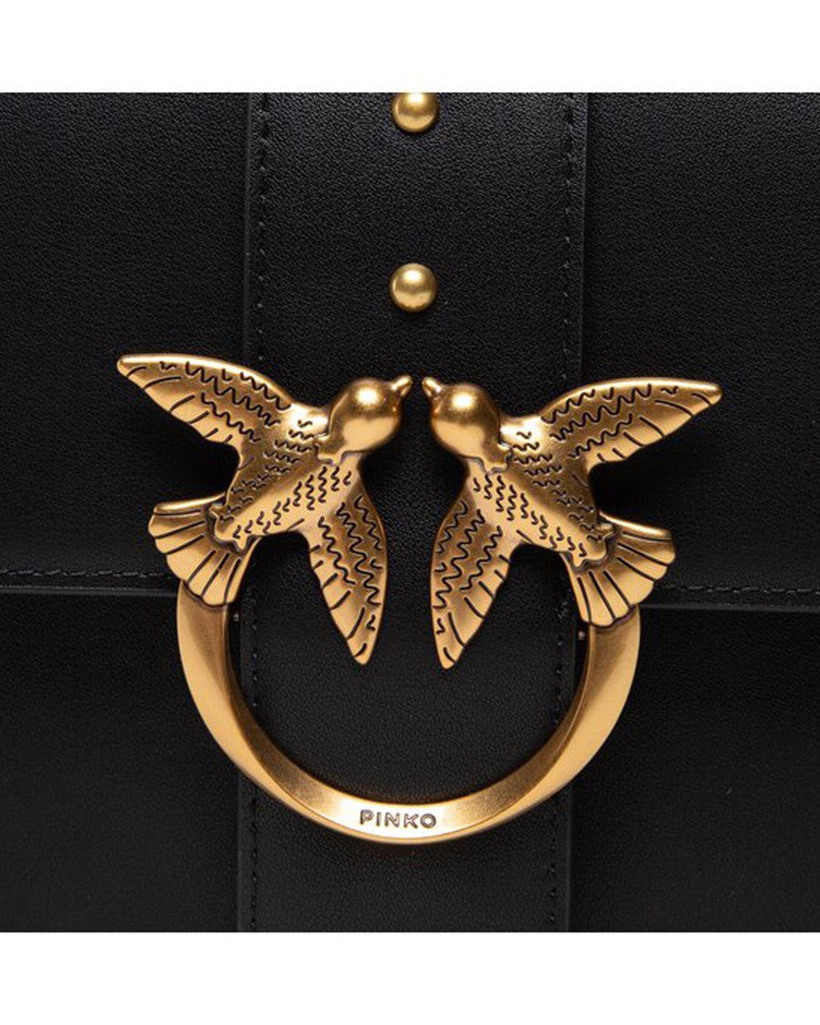 Pinko Black Leather Love Bag Medium Crossbody