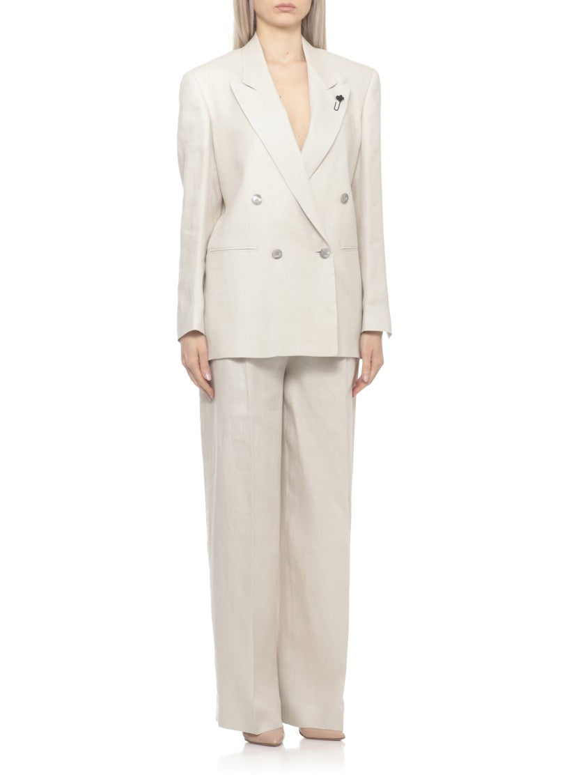 Lardini Ivory Linen Peak Lapel Blazer