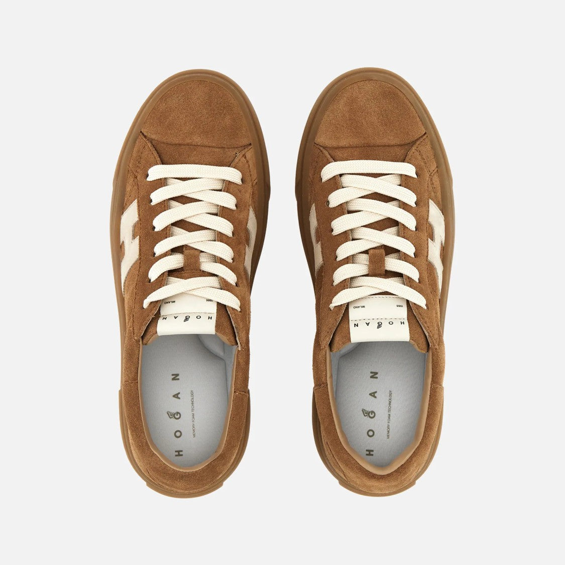 Hogan Warm Brown Suede Elevated Platform Sneakers