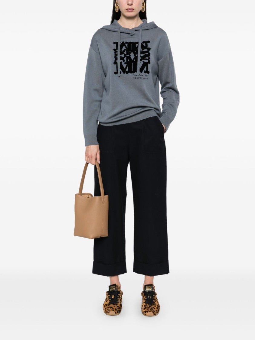 Max Mara High-Waisted Blue Trousers With Relaxed Fit And Rolled Cuffs