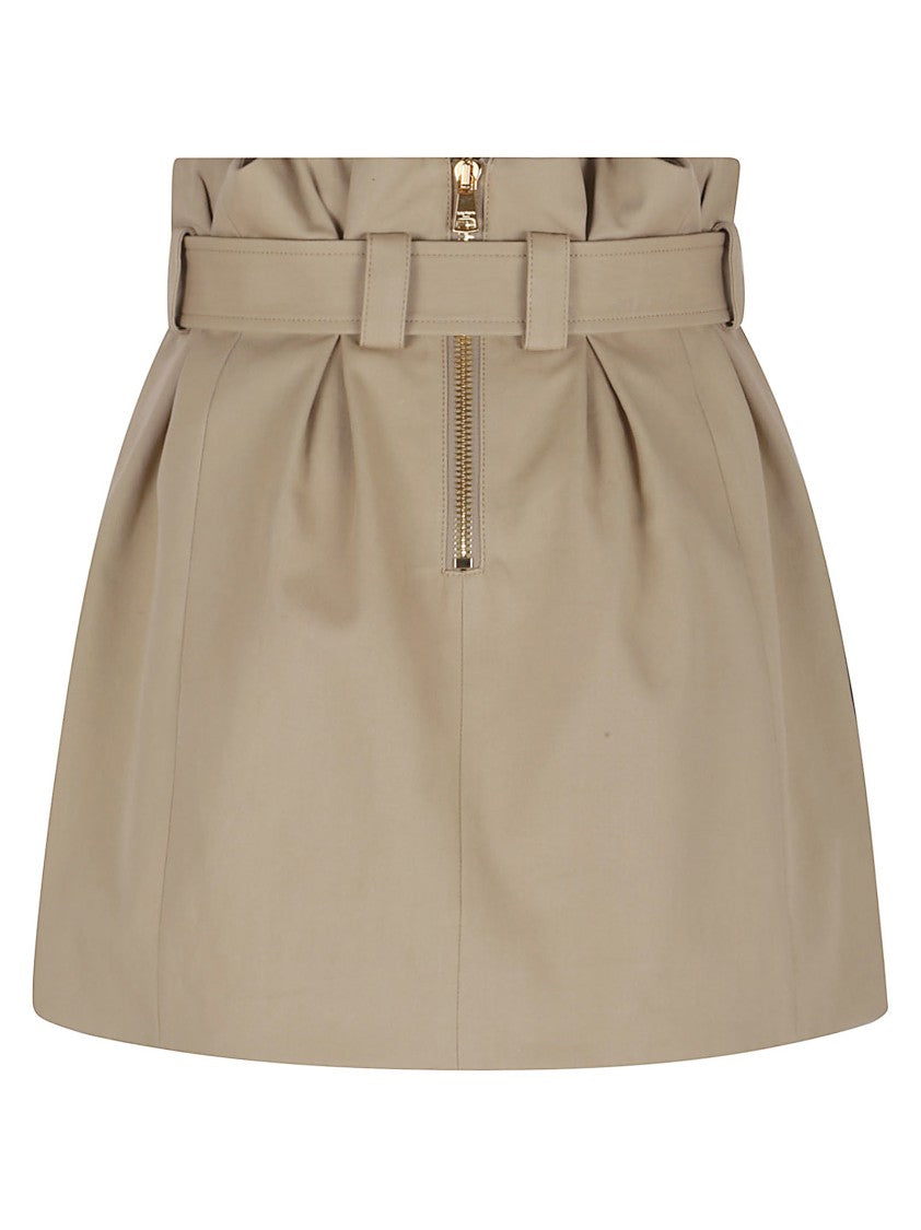 Balmain Hw 2 Pockets Belted Gabardine Skirt