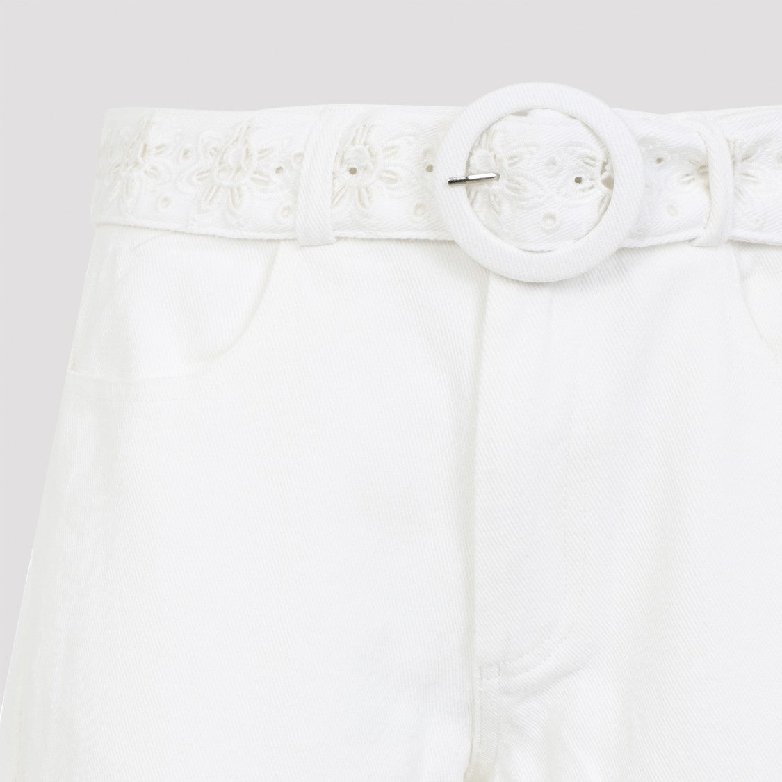 Farm Rio Straight-Leg Trousers With Floral Cut-Out Embroidery And Matching Belt