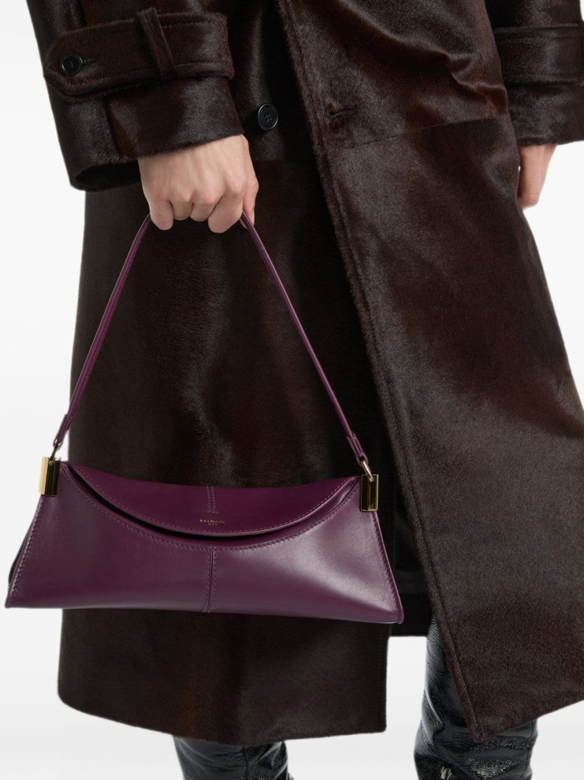 Balmain Deep Plum Triangular Leather Handbag