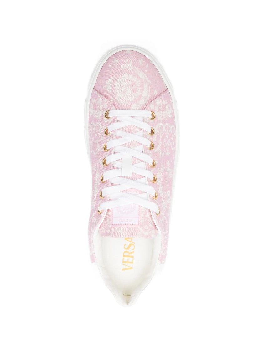 Versace Pink Barocco Greca Floral Pattern Sneakers
