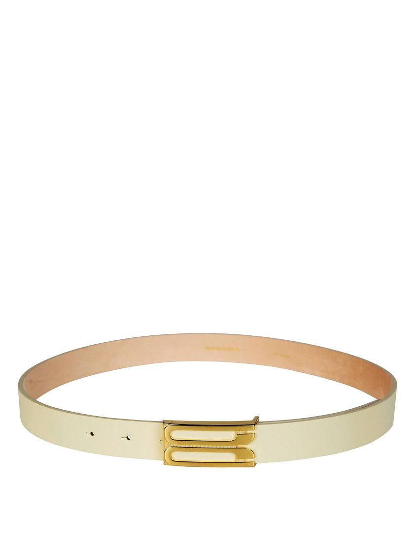 Victoria Beckham Light Cream Smooth Leather Buckle Belt