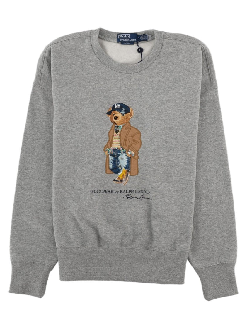 Polo Ralph Lauren Grey Graphic Bear Crewneck Cotton Sweatshirt
