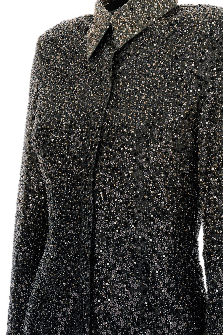 Rotate Long-Sleeve Polo Shirt With Beaded Embellishment And Structured Design