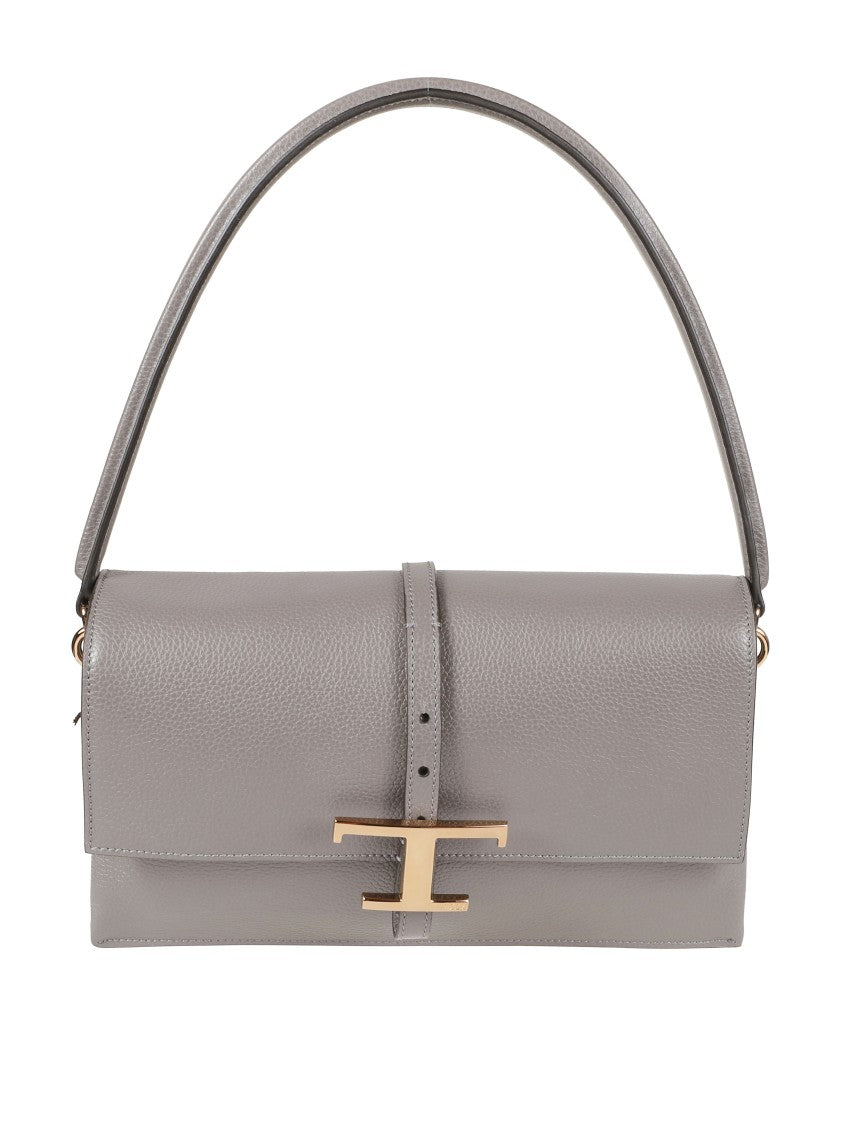Tod's Structured Grey Handbag With Gold-Tone Clasp