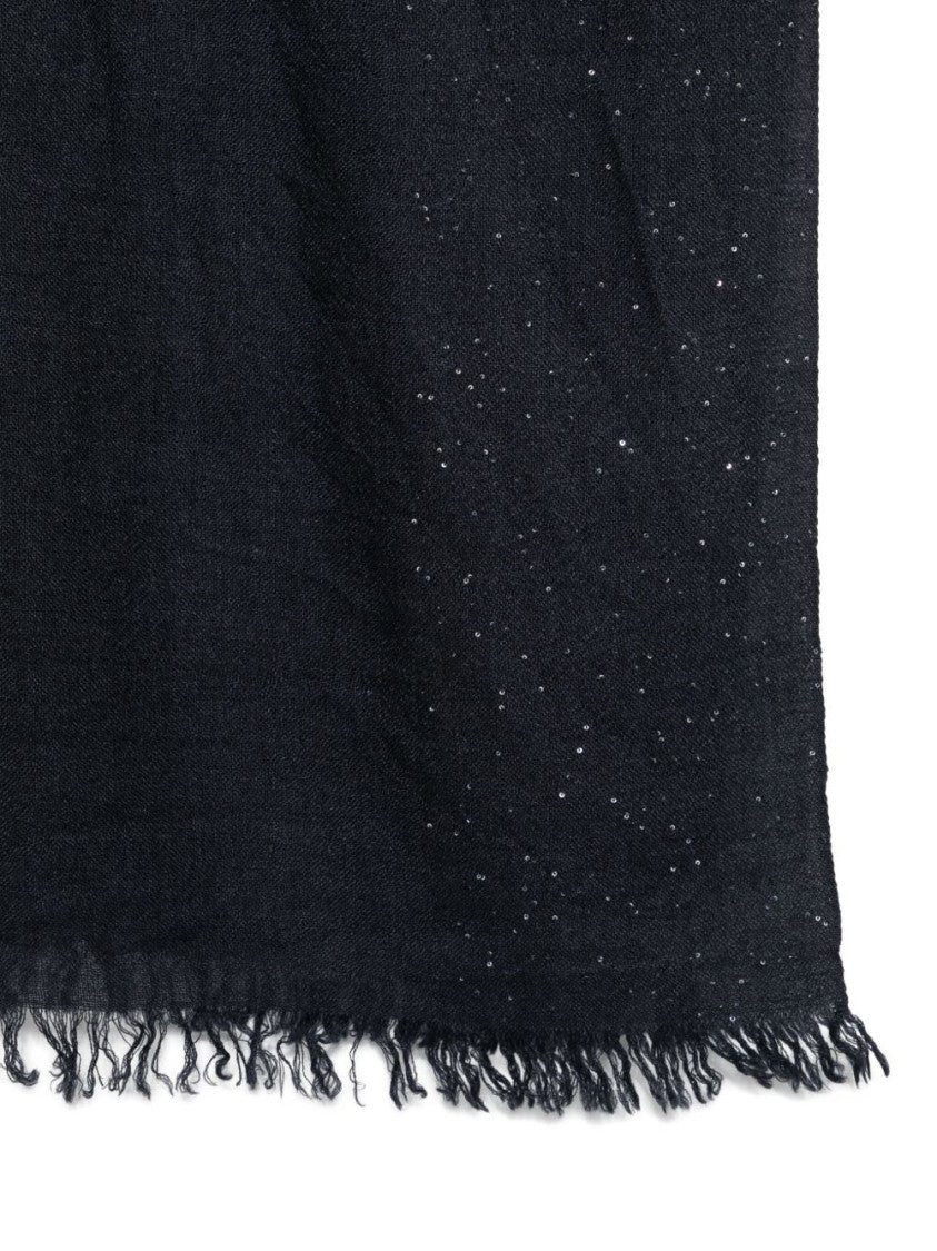 Faliero Sarti Rectangular Black Scarf With Fringed Edges