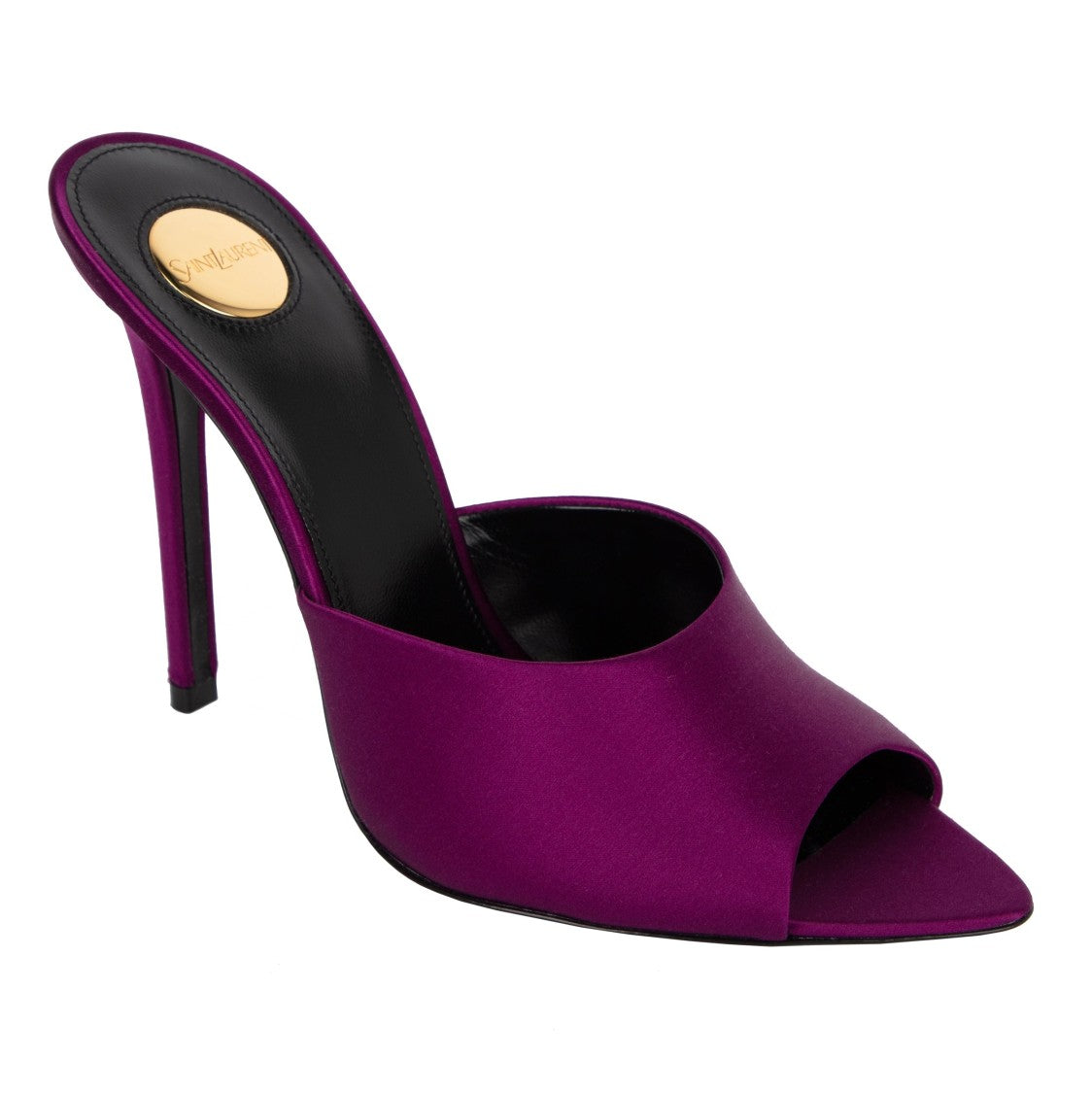Saint Laurent Goldie Mules In Satin Crepe Purple
