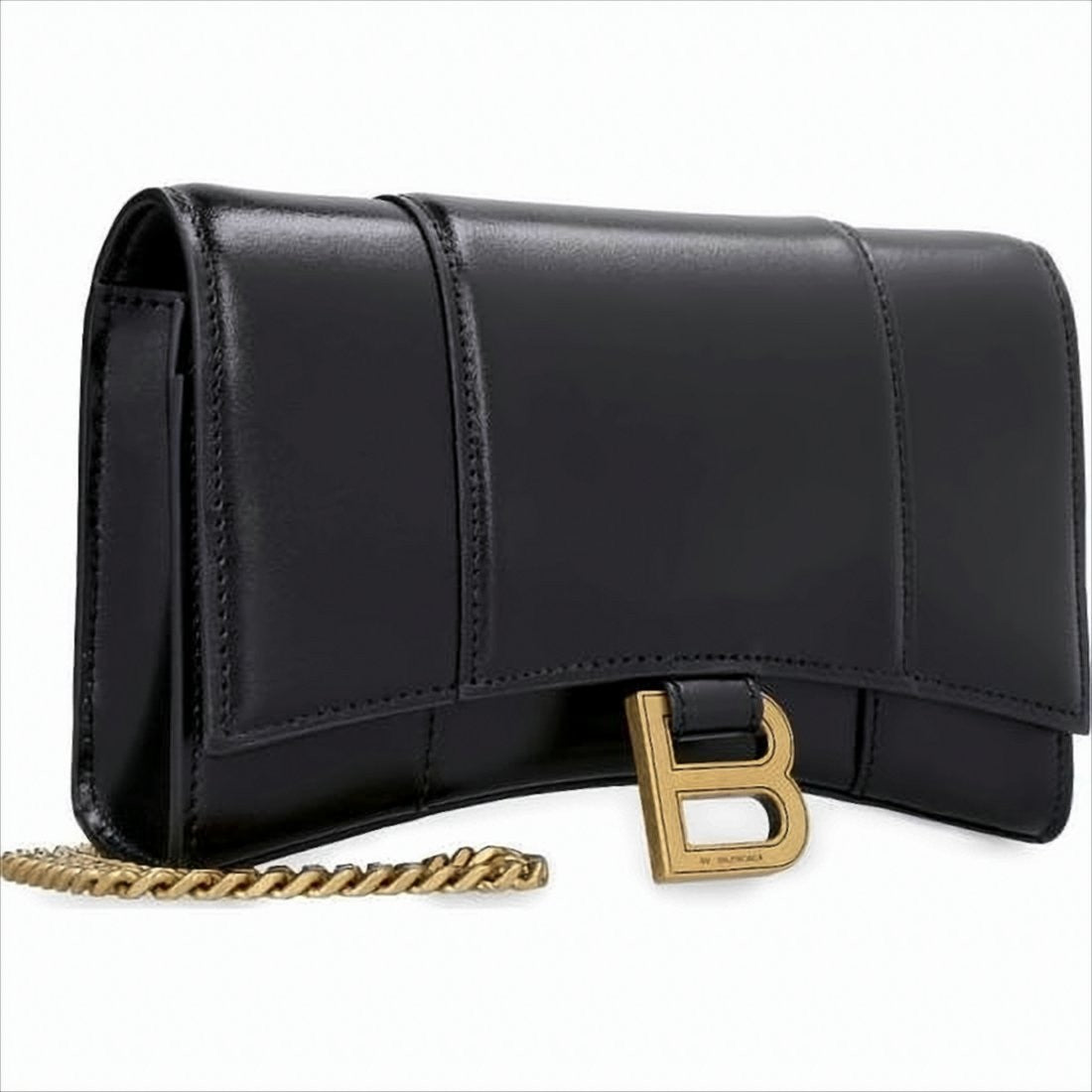 Balenciaga Structured Black Leather Crossbody Bag With Gold Clasp