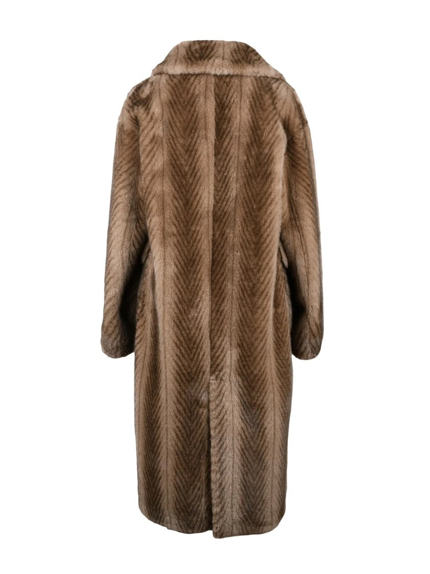 Sword 6.6.44 Beige-Brown Polyester Double-Breasted Coat