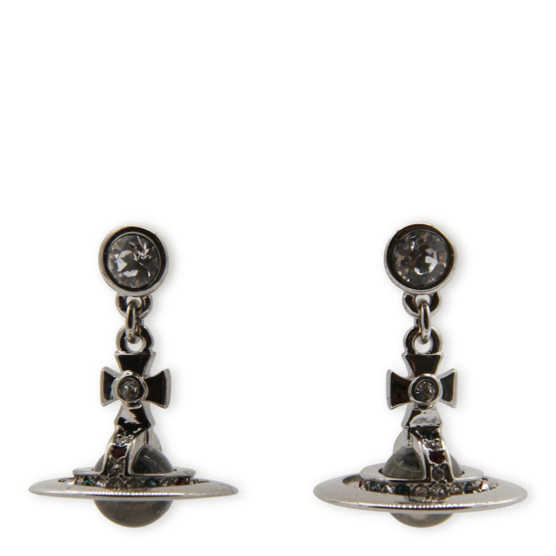 Vivienne Westwood Planet-Inspired Silver Crystal Cross Earrings