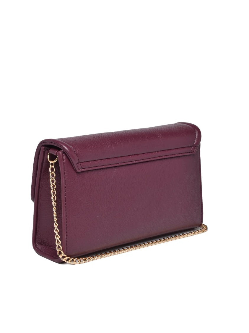 Love Moschino Textured Burgundy Crossbody Bag With Gold Logo Plaque