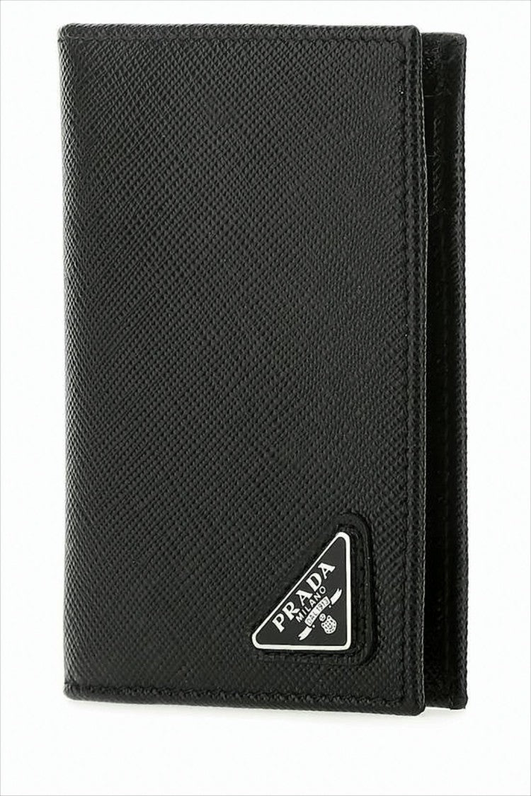 Prada Compact Bifold Wallet In Textured Cowhide Leather