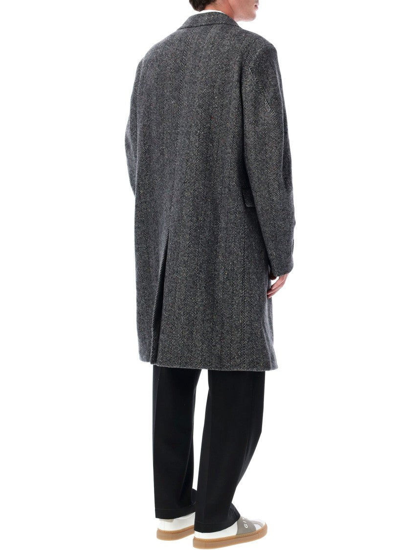 Givenchy Grey Herringbone Wool Overcoat
