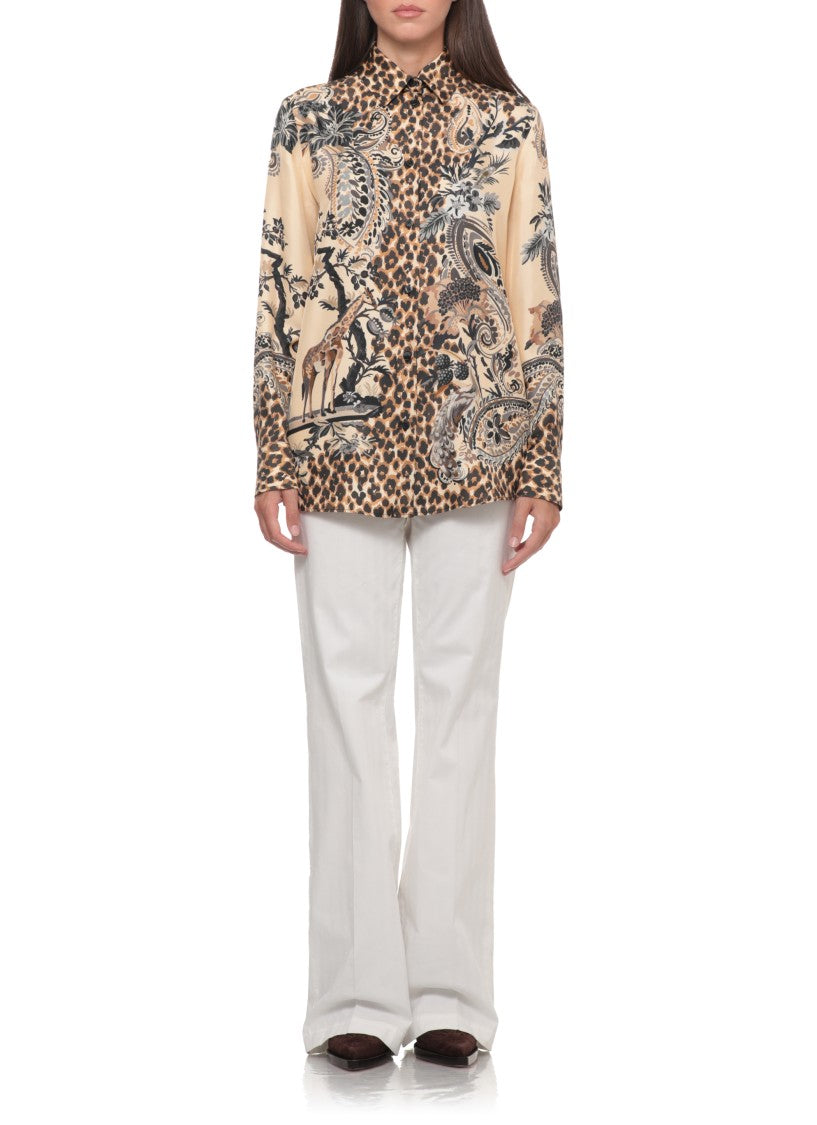 Etro Intricate Print Silk Shirt With Classic Collar