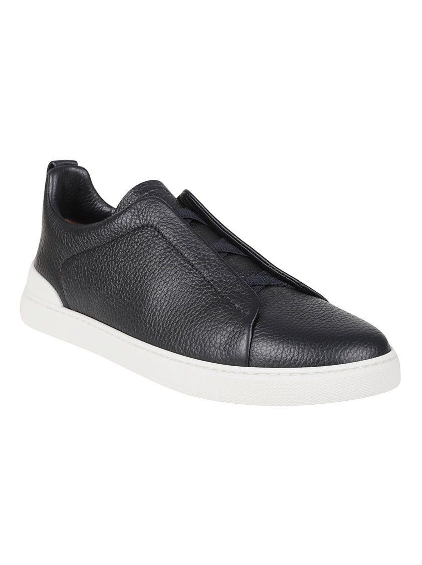 Zegna Triple Stitch Low-Top Rubber Sole Bovine Leather Sneakers