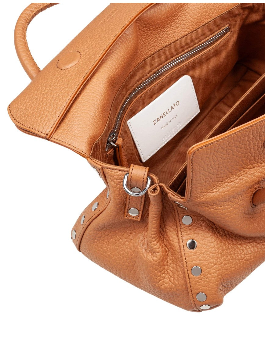 Zanellato Hammered Leather Shoulder Bag With Tubular Handles