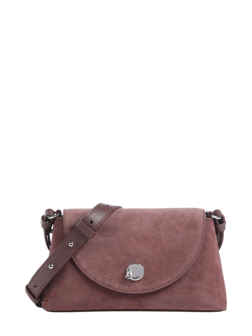 Coccinelle Burgundy Suede Crossbody Bag With Rounded Flap