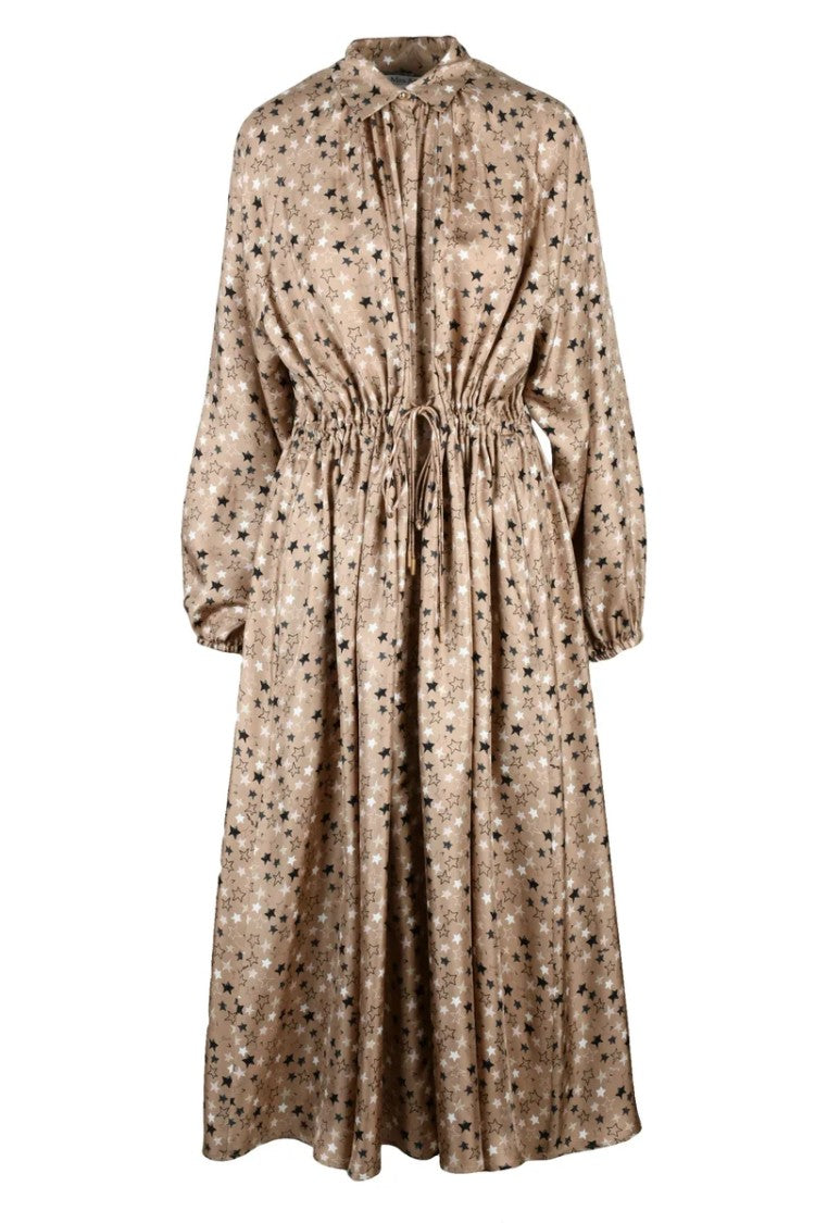 Max Mara Beige Axe Puff Pocket Silk Day Dress