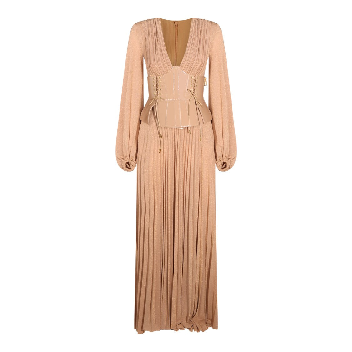 Elisabetta Franchi Corset-Style Belt Pleated Skirt Maxi Dress