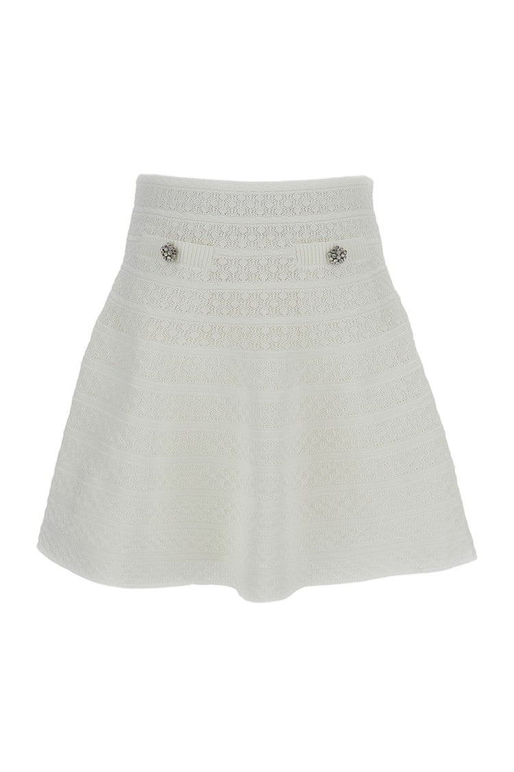 Self-Portrait White Pointelle Knit Mini Skirt