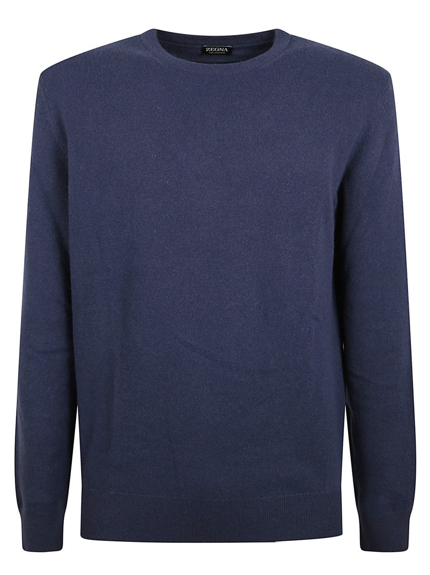 Zegna Classic Crew Neck Cashmere Sweater In Deep Navy