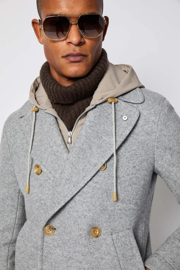 L.B.M. 1911 Light Grey Peacoat With Hood