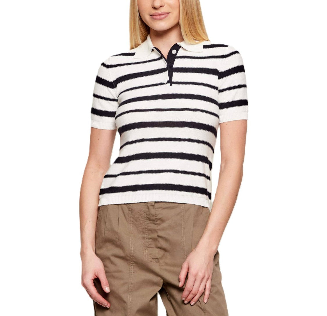 Max Mara Striped Short-Sleeved Knit Top With Classic Polo Collar