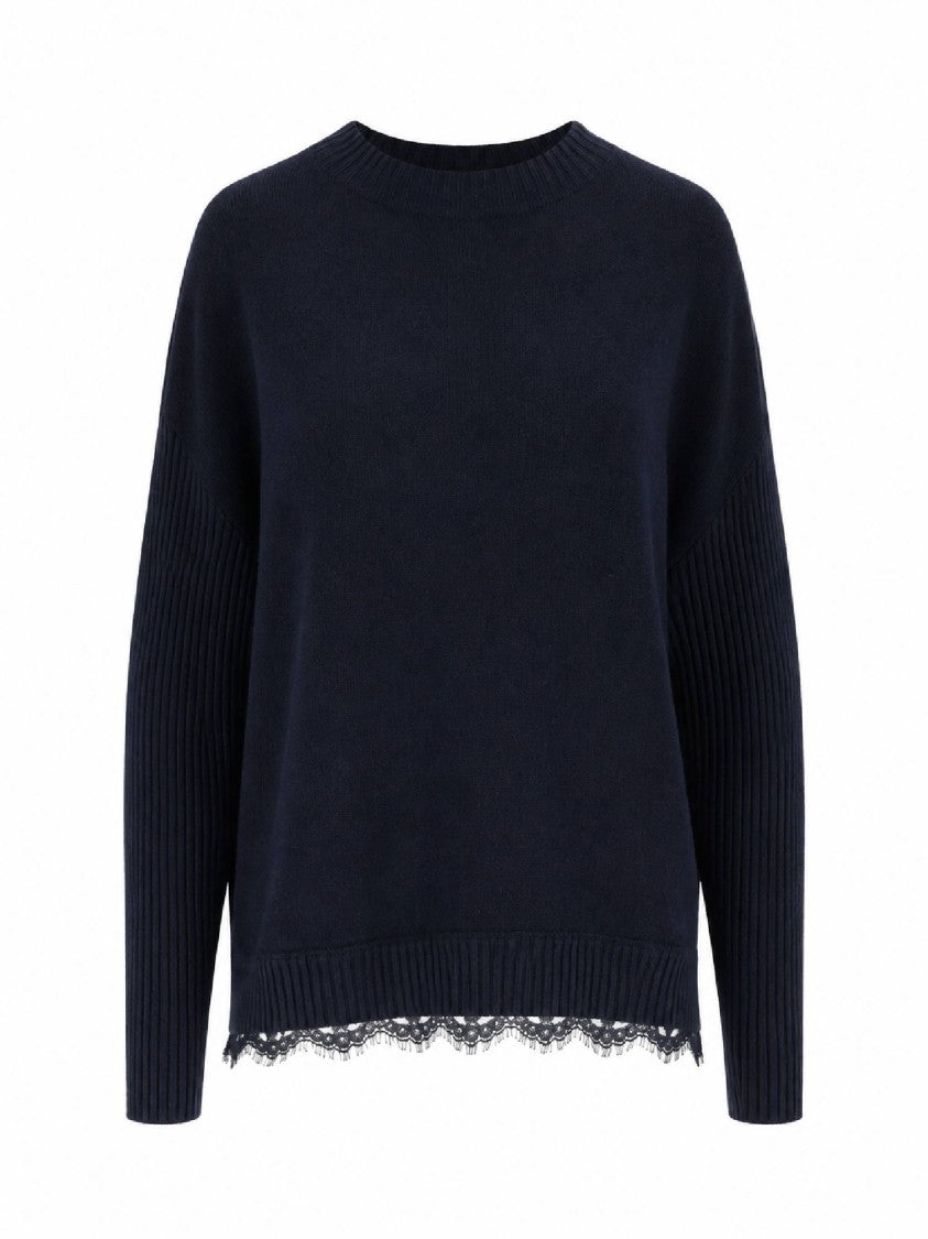 Ermanno Scervino Black Lace Trim Relaxed Knit Sweater