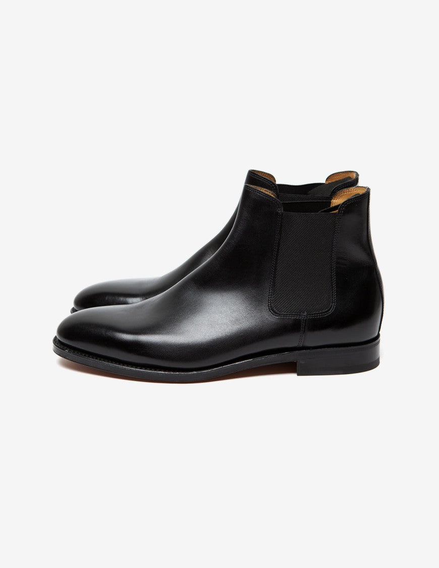 John Lobb Hand-Stitched Black Calf Leather Chelsea Boot