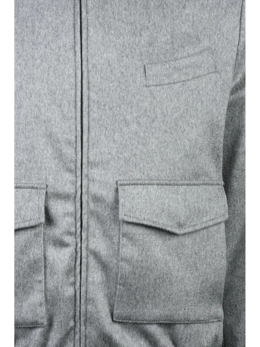 Luigi Borrelli Napoli Grey Cashmere Aviator Jacket