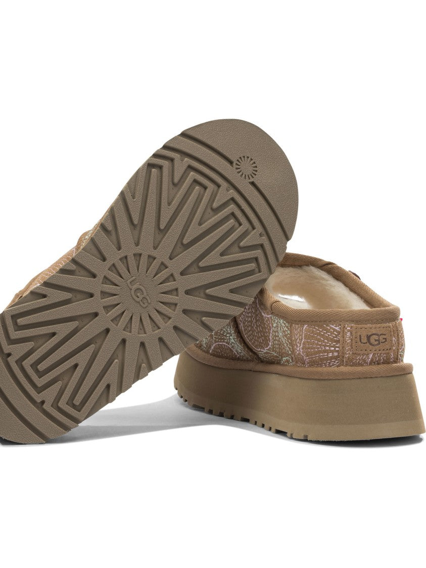 Ugg Floral-Embellished Brown Suede Ballerinas