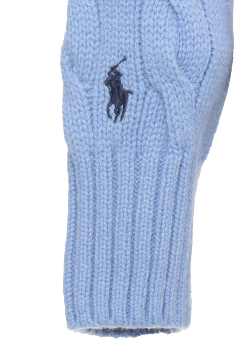 Polo Ralph Lauren Light Blue Cable-Knit High Neck Wool Sweater