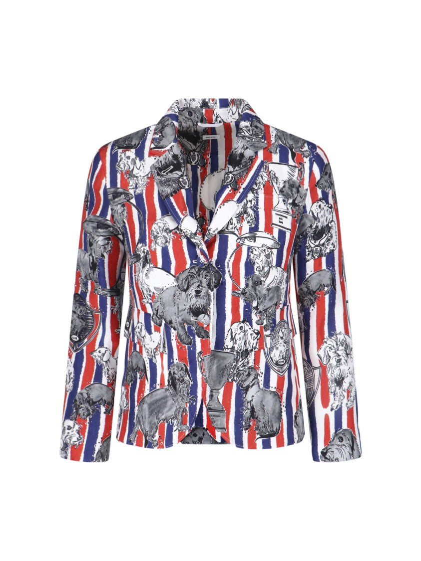 Thom Browne Multicolor Striped Dog Print Silk Blazer