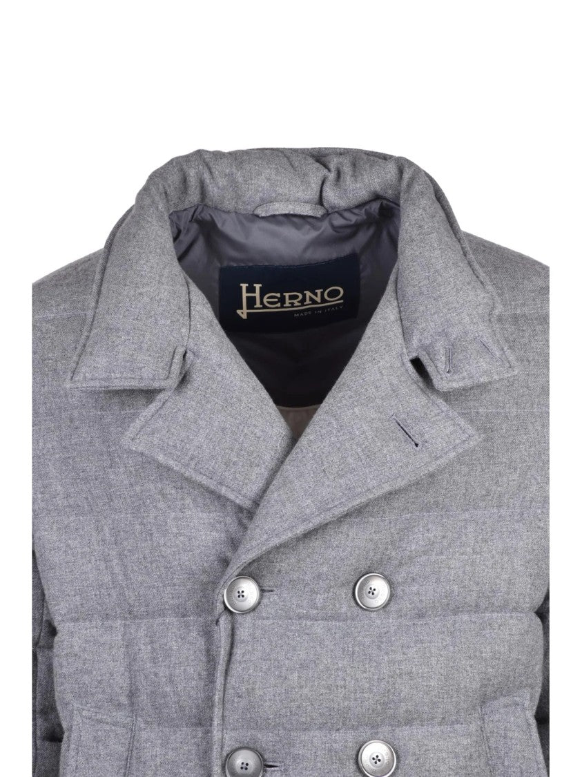 Herno Grey Quilted Double-Breasted Cashmere-Blend Parka