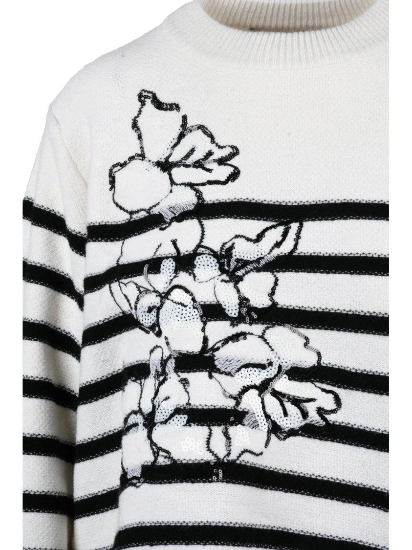 Ermanno Firenze Crew Neck Sweater With Floral Sequin Embroidery