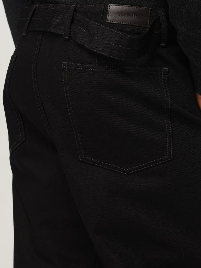 Lemaire Twisted Belted Black Pants With Structured Silhouette