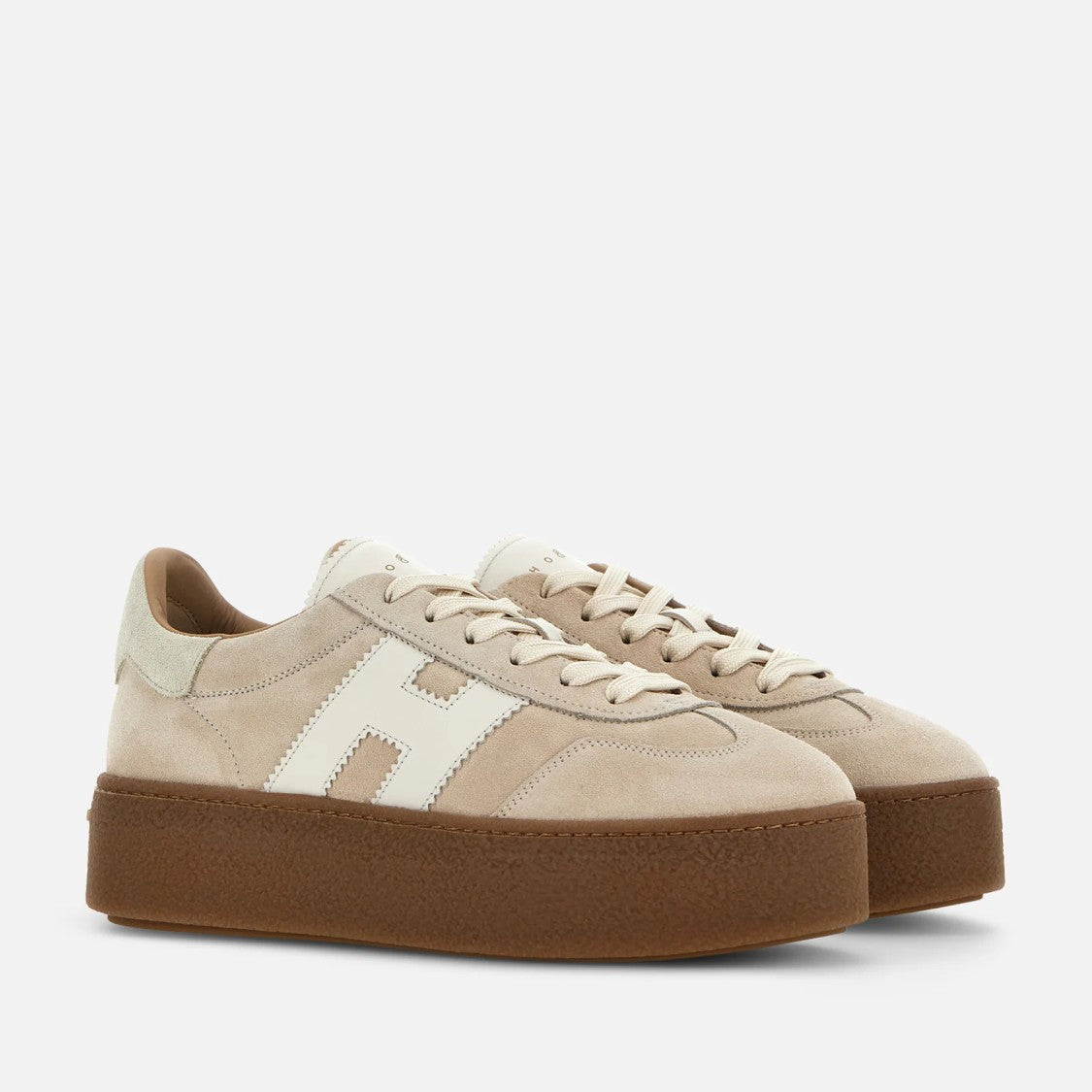 Hogan Beige Suede Lace-Up Shoes With White Logo