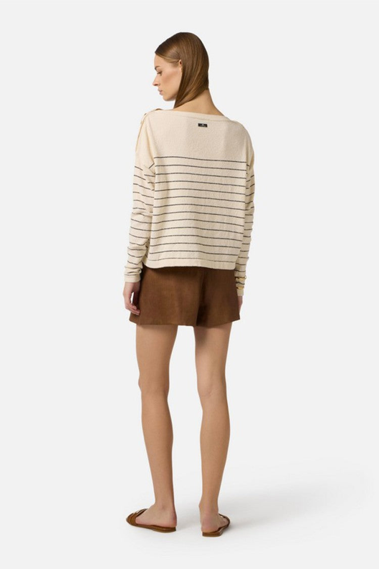 Elisabetta Franchi Brown Button-Tab Waistband Linen-Blend Shorts
