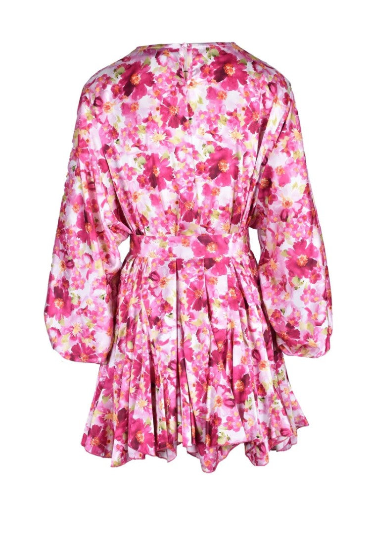 Feminista Fuchsia Pleated Polyester-Blend Mini Dress