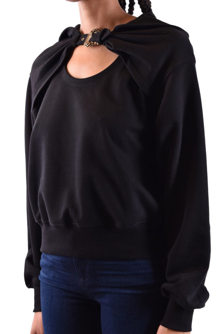 Versace Jeans Couture Cropped Black Sweatshirt With Cape Detail