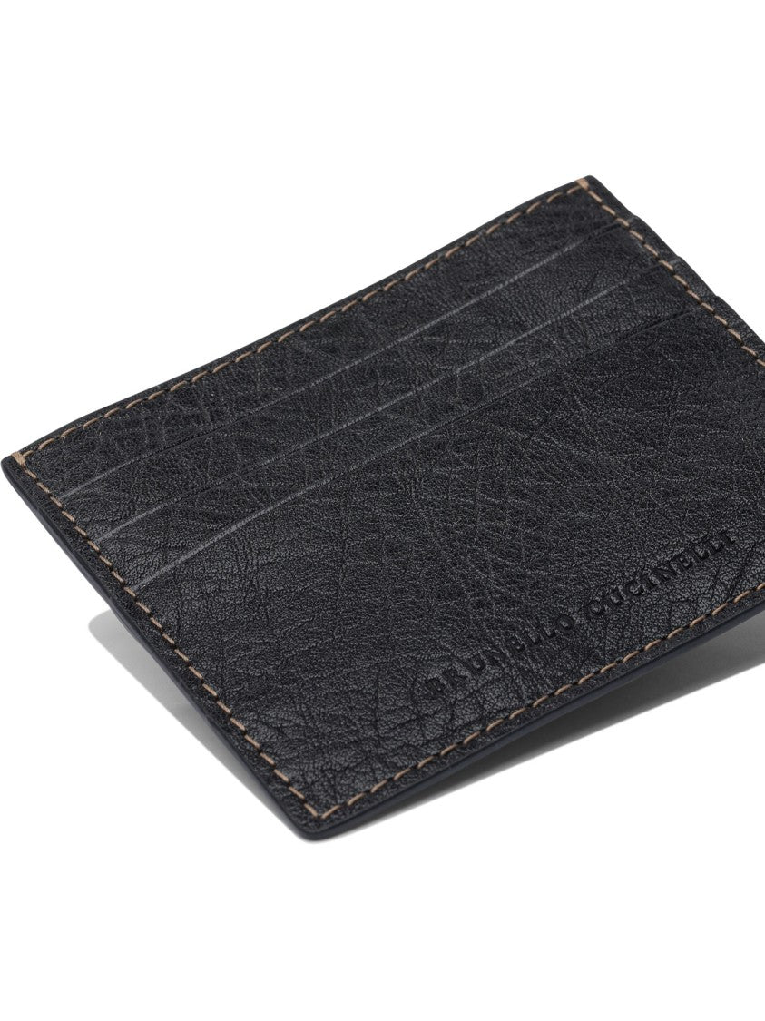 Brunello Cucinelli Black Leather Wallet With Textured Finish
