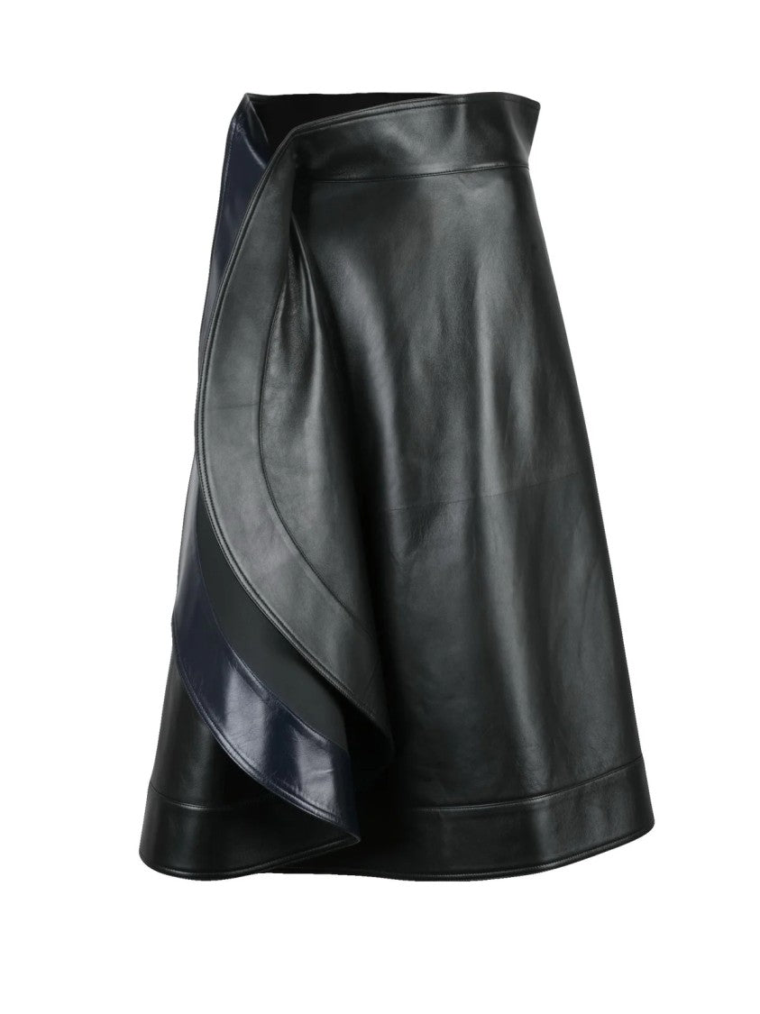 Bottega Veneta Asymmetrical Black Leather Skirt With Zip Closure And Layered Panels