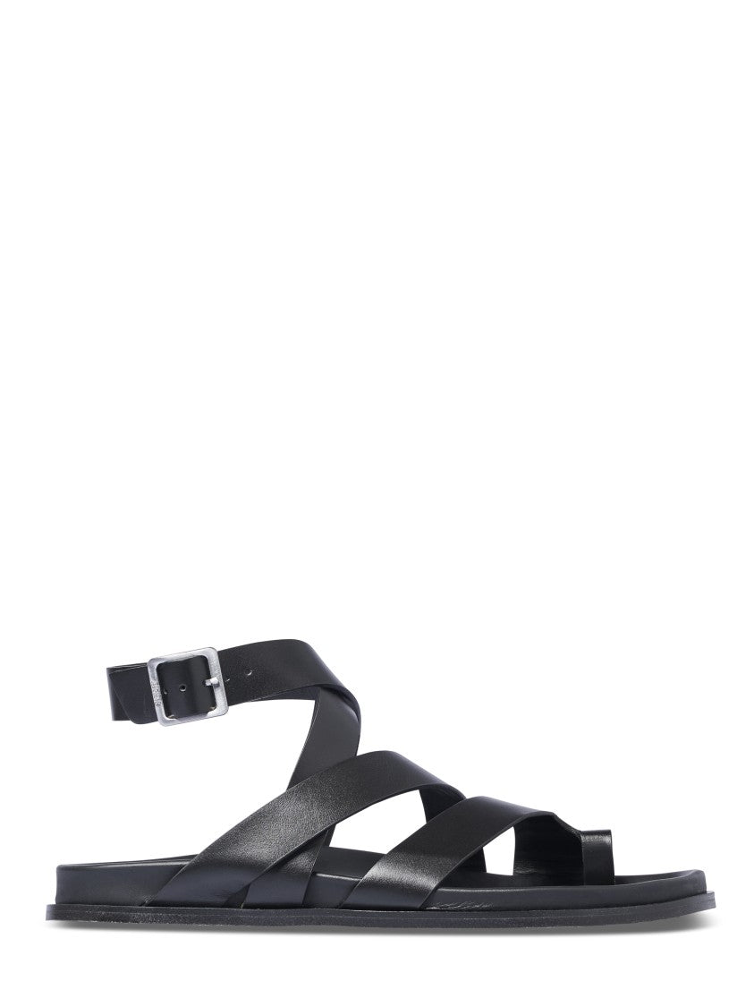 Alohas Minimalist Black Leather Sandals With Adjustable Ankle Strap