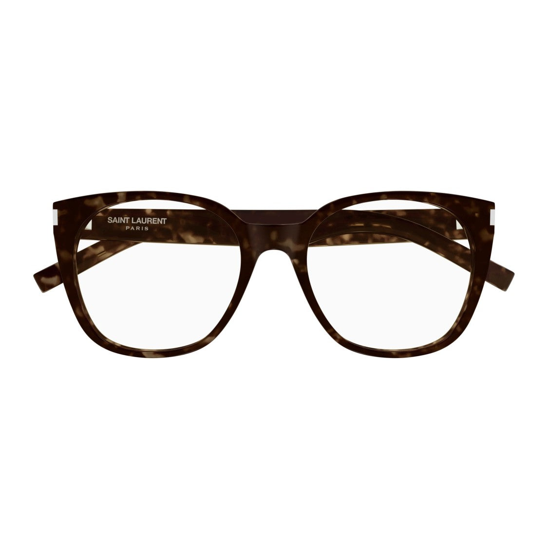 Saint Laurent Rounded Square Sunglasses With Tortoiseshell Pattern And Silver Accents