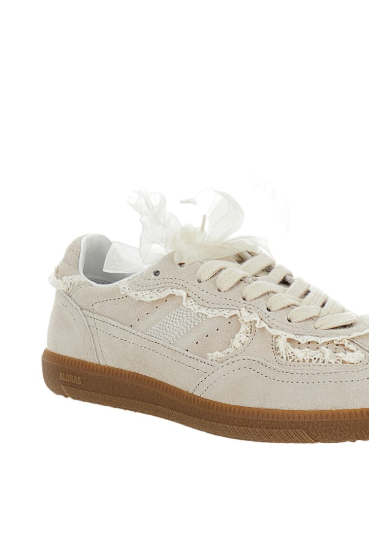 Alohas Cream Suede Low-Top Sneakers With Intricate Crochet Detailing