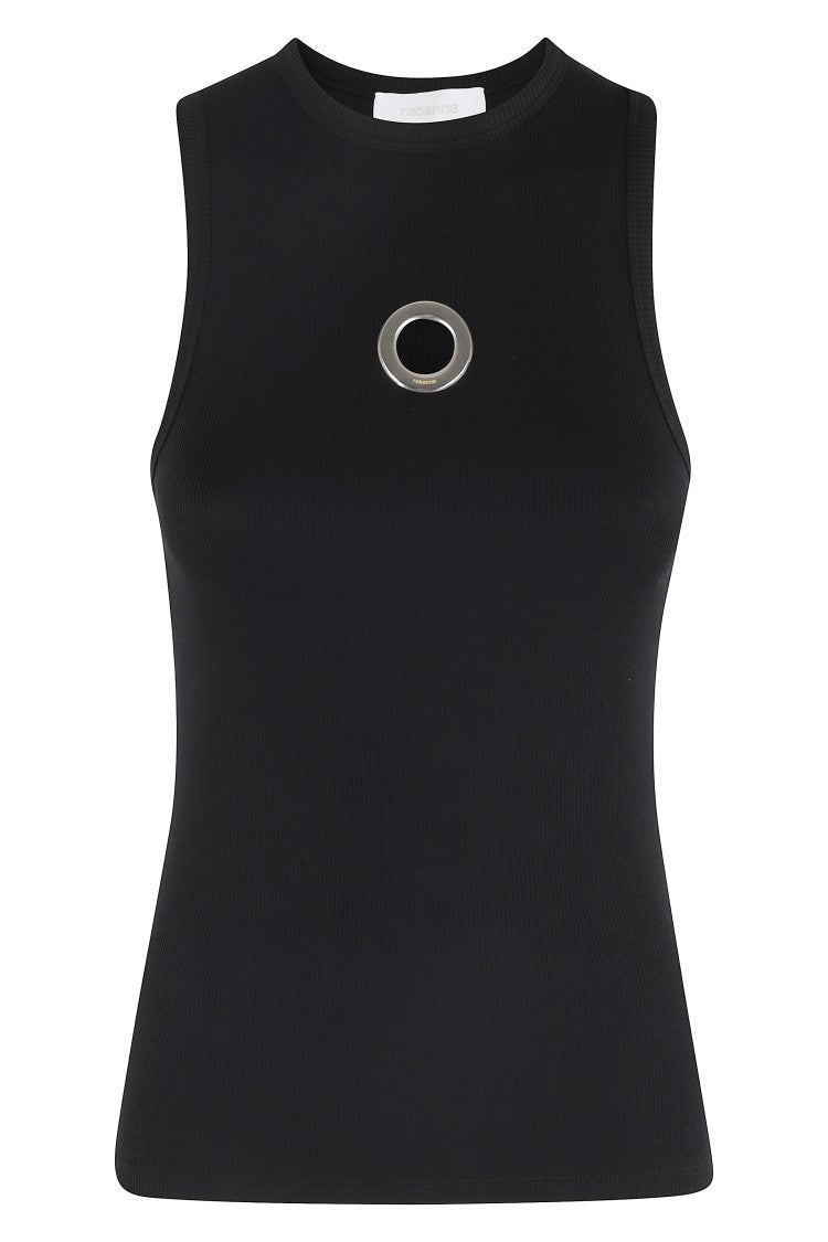 Rabanne Fitted Ribbed Tank Top With Metallic Logo Detail