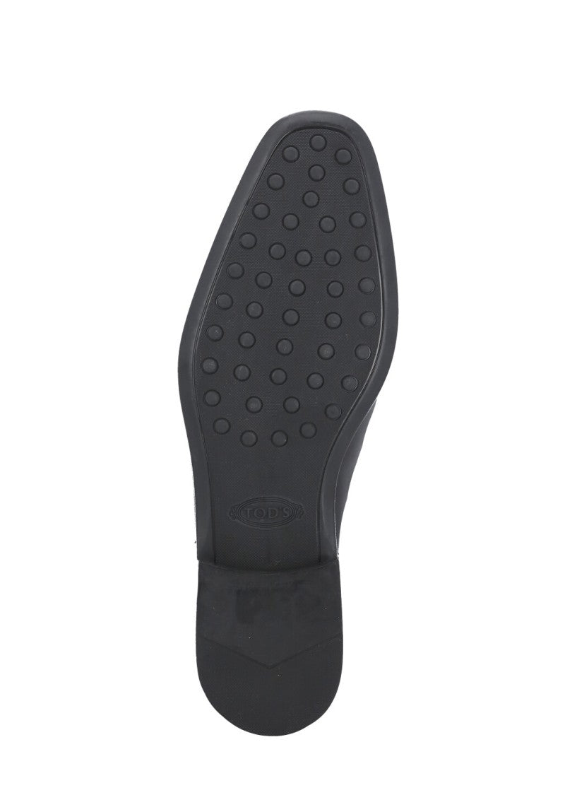 Tod's Black Smooth Leather Monogram Loafers
